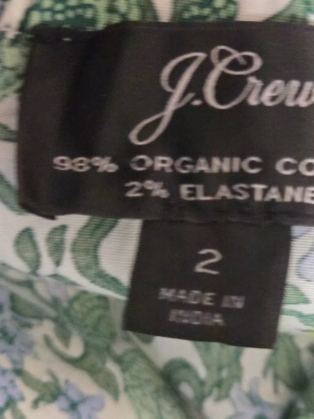 J. Crew Tie Back Stretch Cotton Poplin Top Floral Green XS size 2 Organic cotton